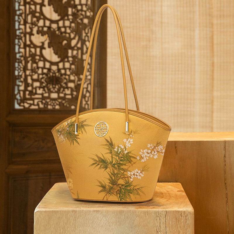 Mulberry Silk Handcrafted Bamboo Yellow Tote Bag