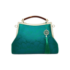 Mulberry Silk Green Pine Leaf Vintage Kiss Lock Clasp Bag