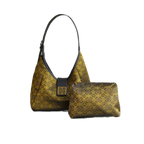 Song Brocade Chinese-Style Golden Ding Sheng Motif Hobo Bag - Leather Shoulder & Handheld Mother-Daughter Bag