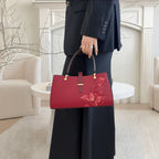 Embroidery Leather Red Magnolia Women's Crossbody Handbag