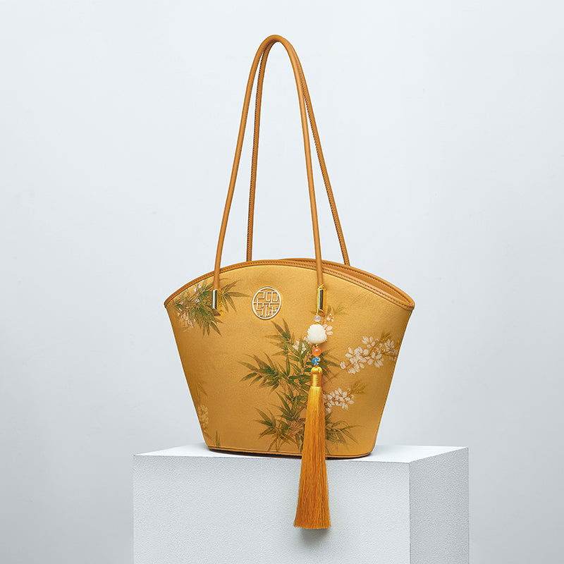 Mulberry Silk Handcrafted Bamboo Yellow Tote Bag