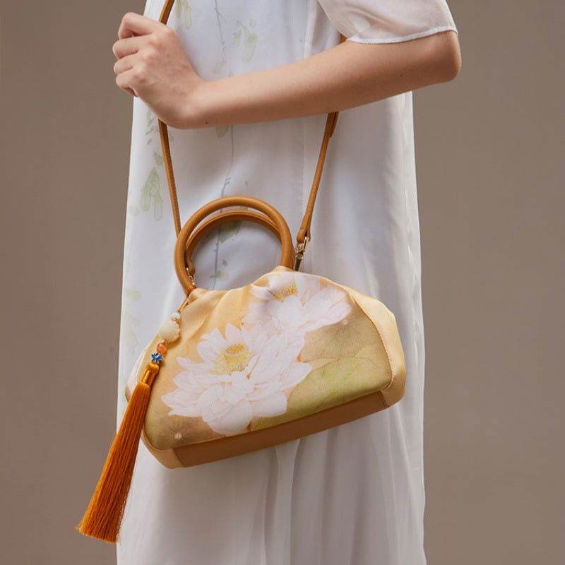 Mulberry Silk Chinese Style Yellow Bamboo Handbag