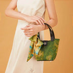 Xiangyunsha Silk Dark Green Bucket Bag with Scarf