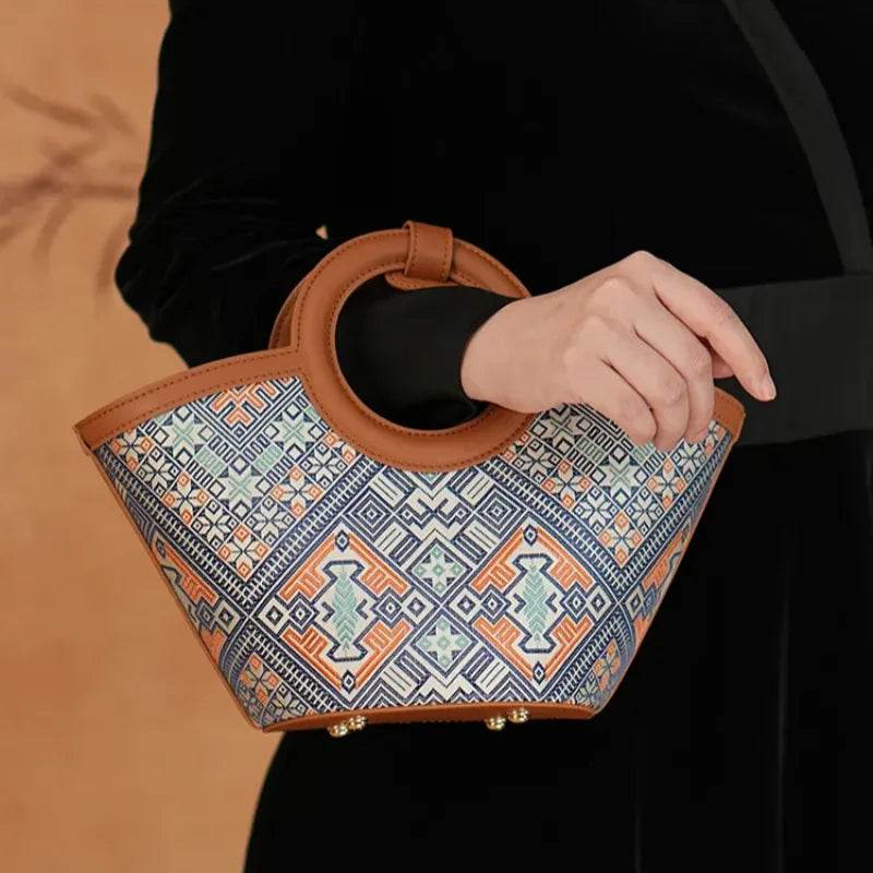 Zhuang Brocade Handicraft Unique Crossbody Basket Bag
