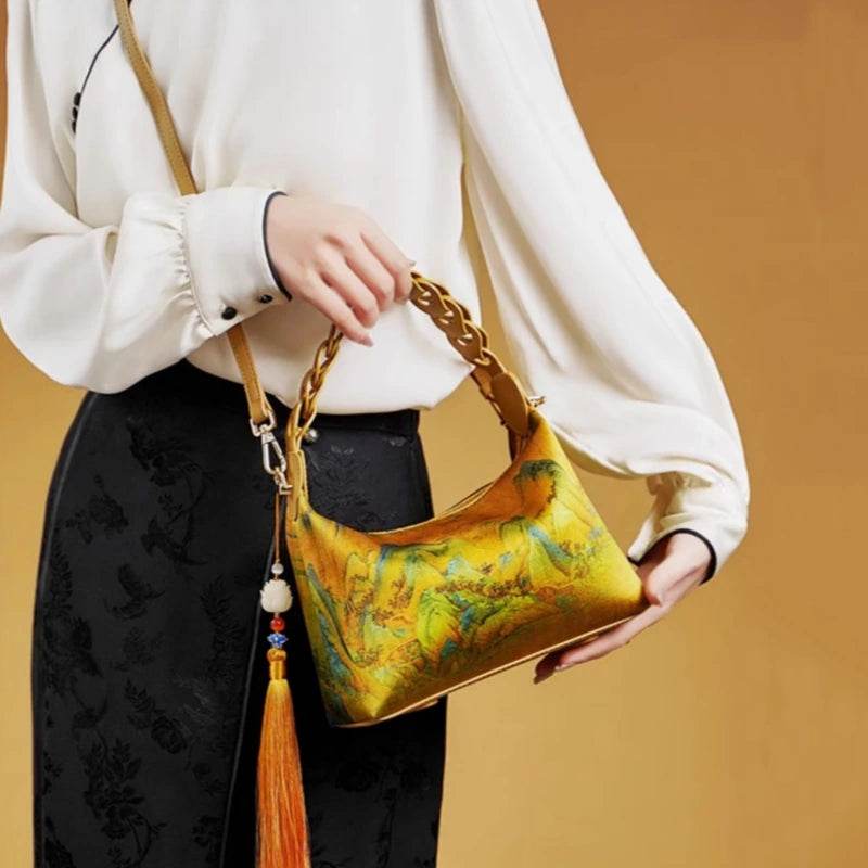 Chinese Painting Xiangyunsha Silk Shoulder Bag Designer Handbag