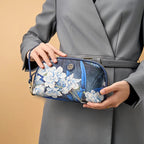 Chinoiserie Luxury Large-Capacity Blue Orchid Print Clutch