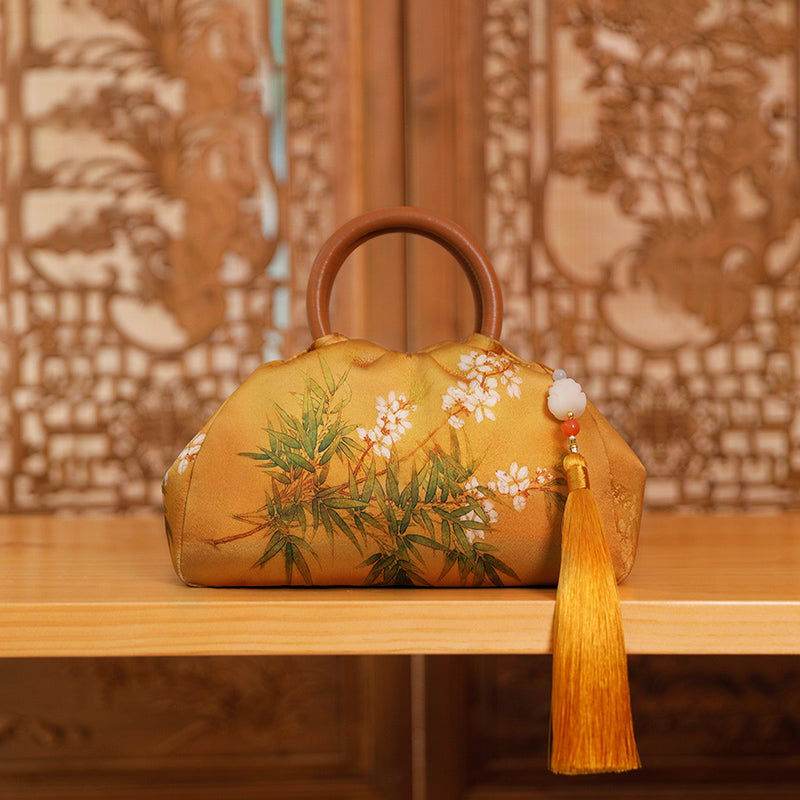 Mulberry Silk Chinese Style Yellow Bamboo Handbag