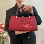 Embroidery Leather Red Magnolia Women's Crossbody Handbag