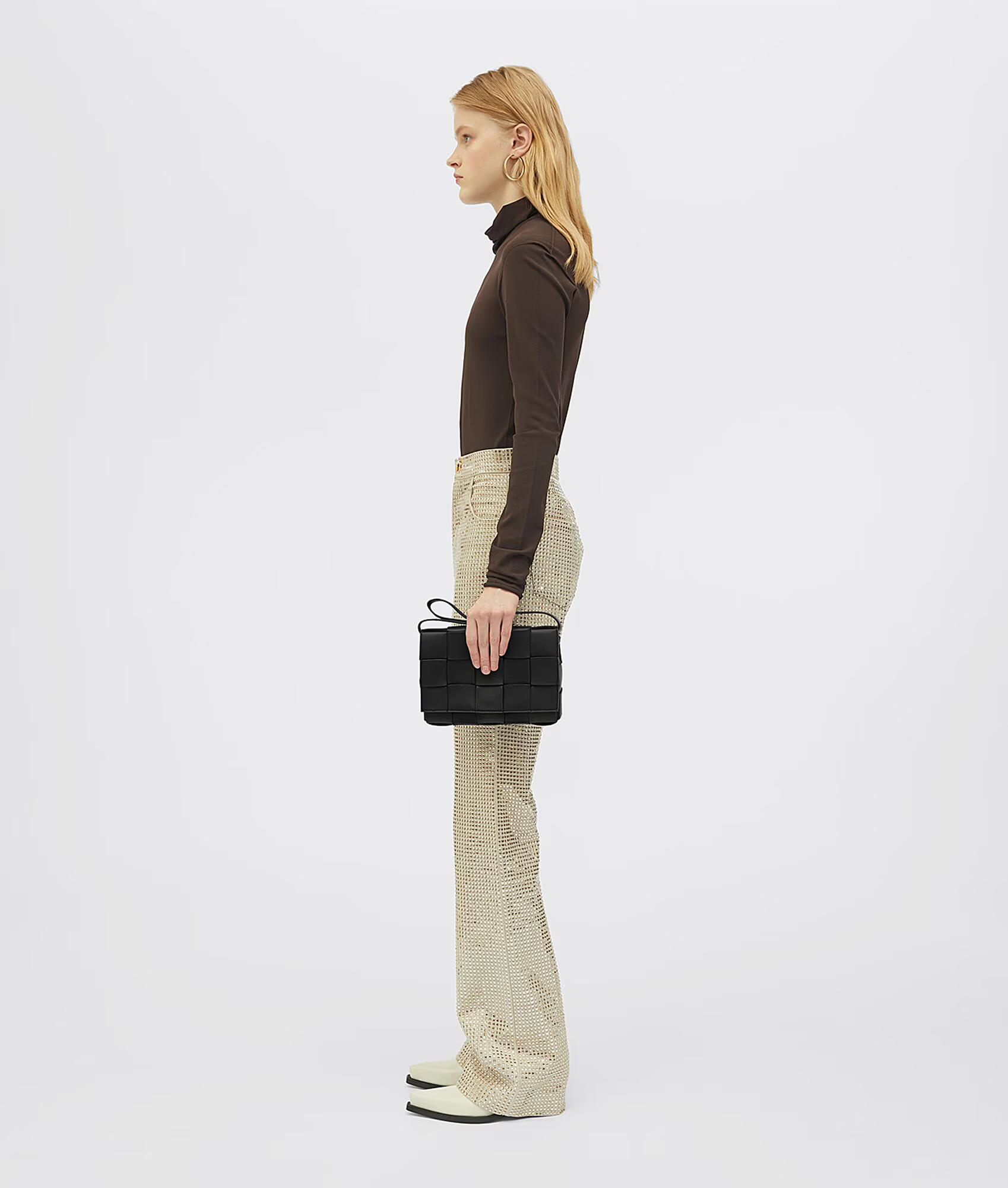 VT - SIXTY Black Intreccio Leather Crossbody Bag