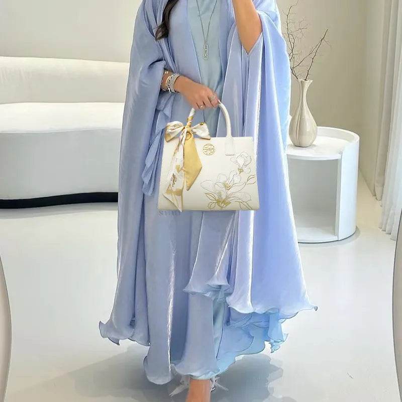 Embroidery Leather White Commuting Handbag Orchid with Scarf