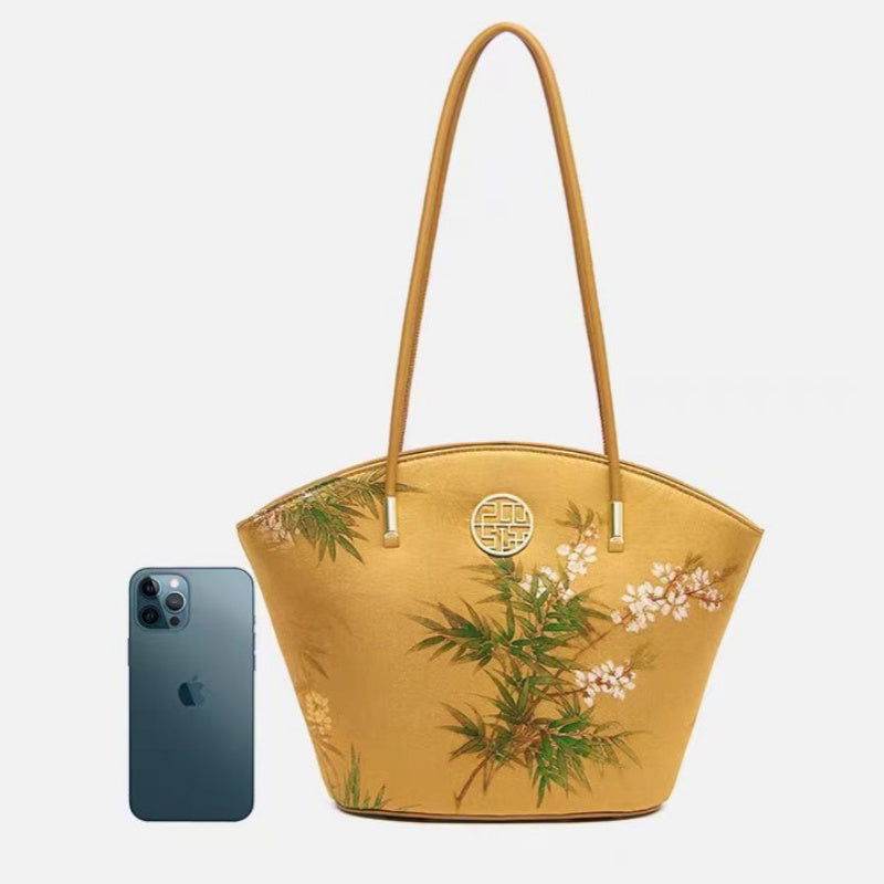 Mulberry Silk Handcrafted Bamboo Yellow Tote Bag