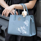 Embroidery Leather White Commuting Handbag Orchid with Scarf