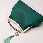 Mulberry Silk Green Pine Leaf Vintage Kiss Lock Clasp Bag