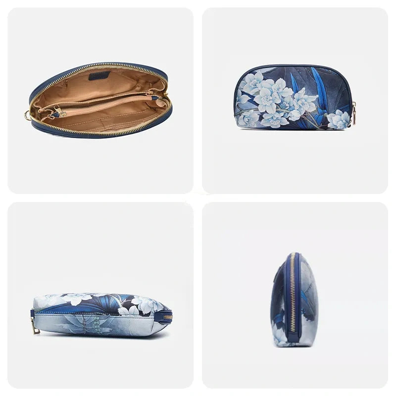 Chinoiserie Luxury Large-Capacity Blue Orchid Print Clutch