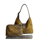 Song Brocade Chinese-Style Golden Ding Sheng Motif Hobo Bag - Leather Shoulder & Handheld Mother-Daughter Bag