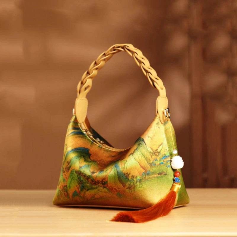 Chinese Painting Xiangyunsha Silk Shoulder Bag Designer Handbag