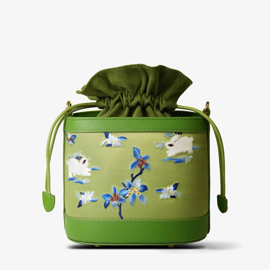 Handcrafted Embroidered Silk Osmanthus Green Bucket Bag