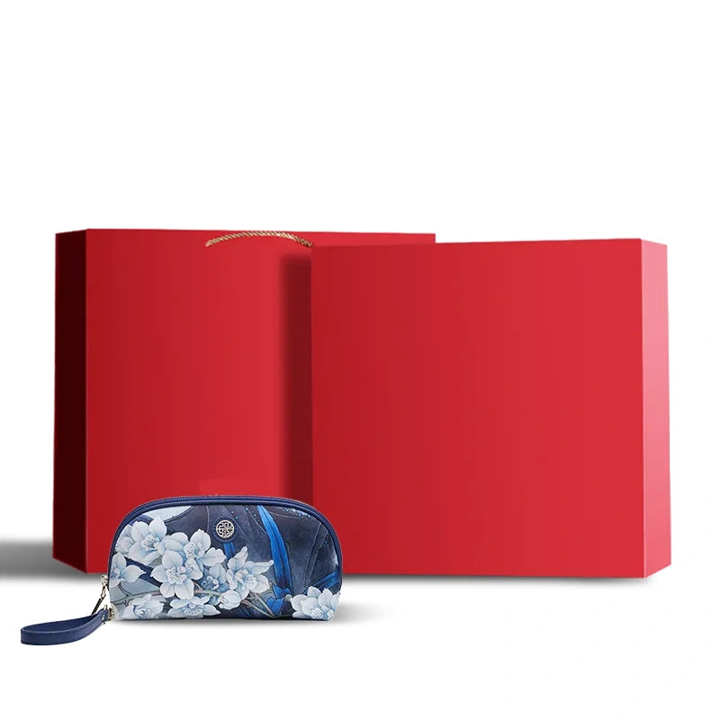 Chinoiserie Luxury Large-Capacity Blue Orchid Print Clutch