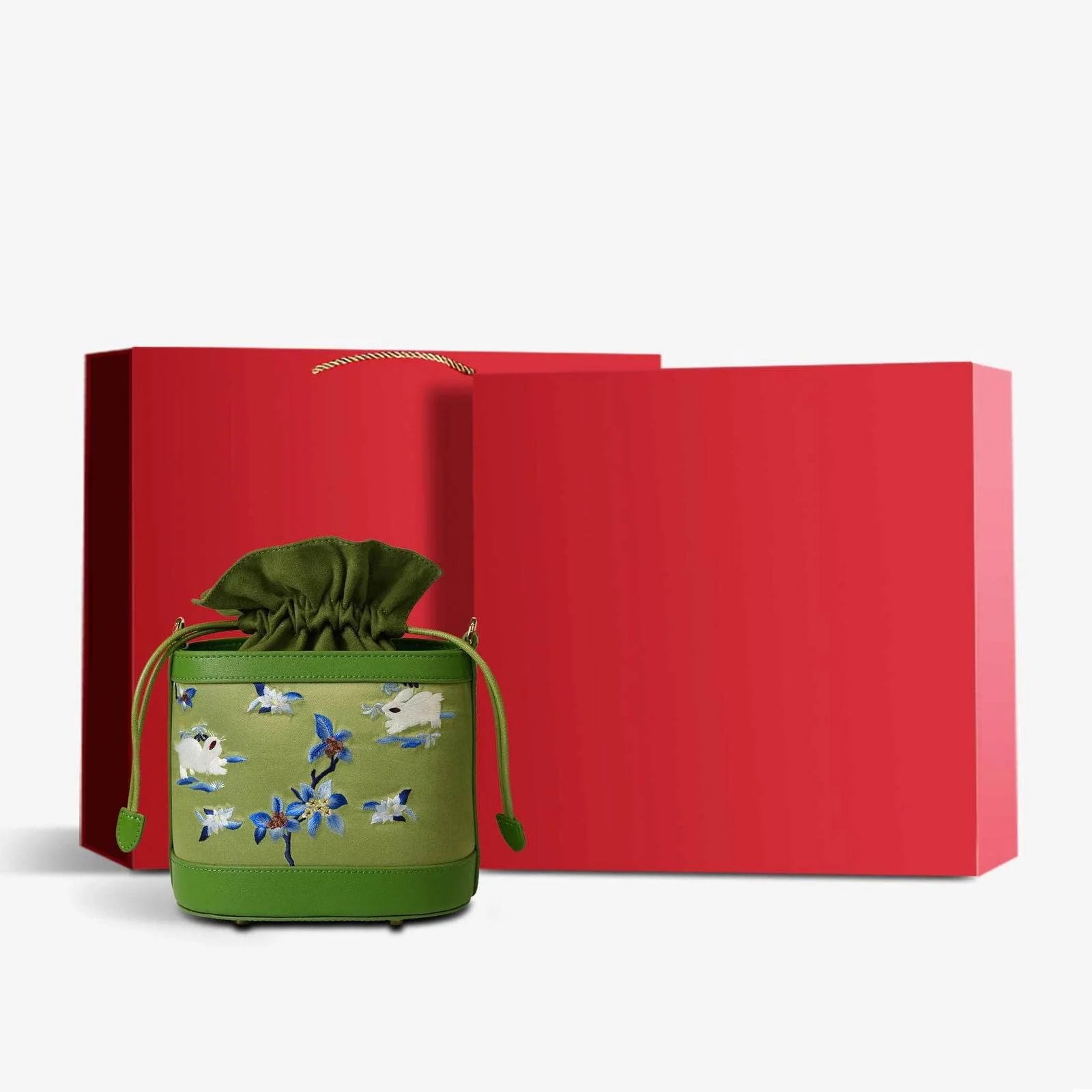 Handcrafted Embroidered Silk Osmanthus Green Bucket Bag