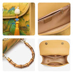 Chinese Painting Xiangyunsha Silk Bamboo Handle Barrel Handbag