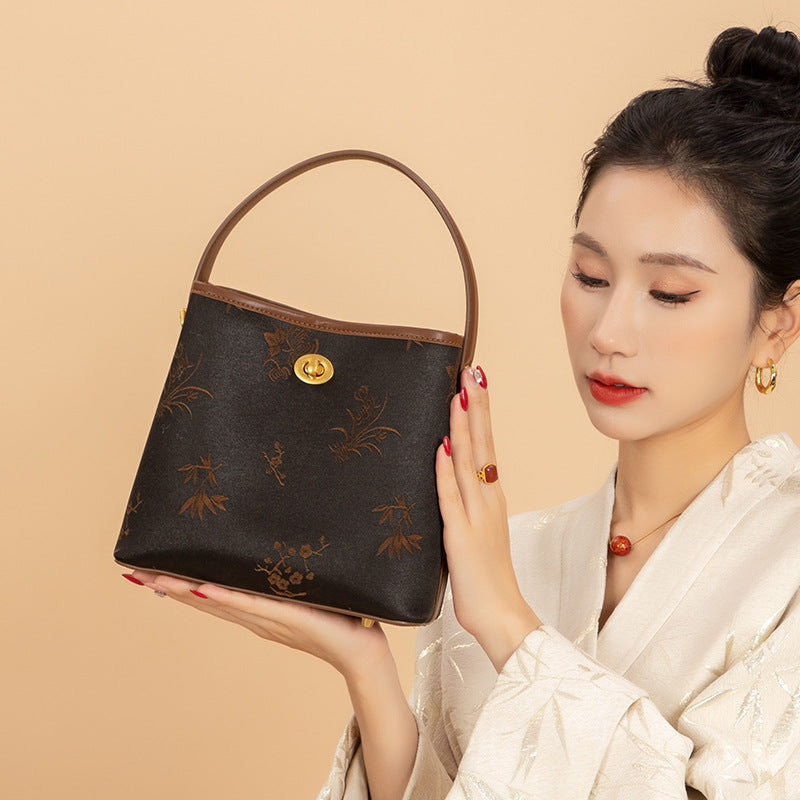 Xiangyunsha Bucket Bag - Intangible Cultural Heritage Plum-Orchid-Bamboo-Chrysanthemum Knitted Patterns