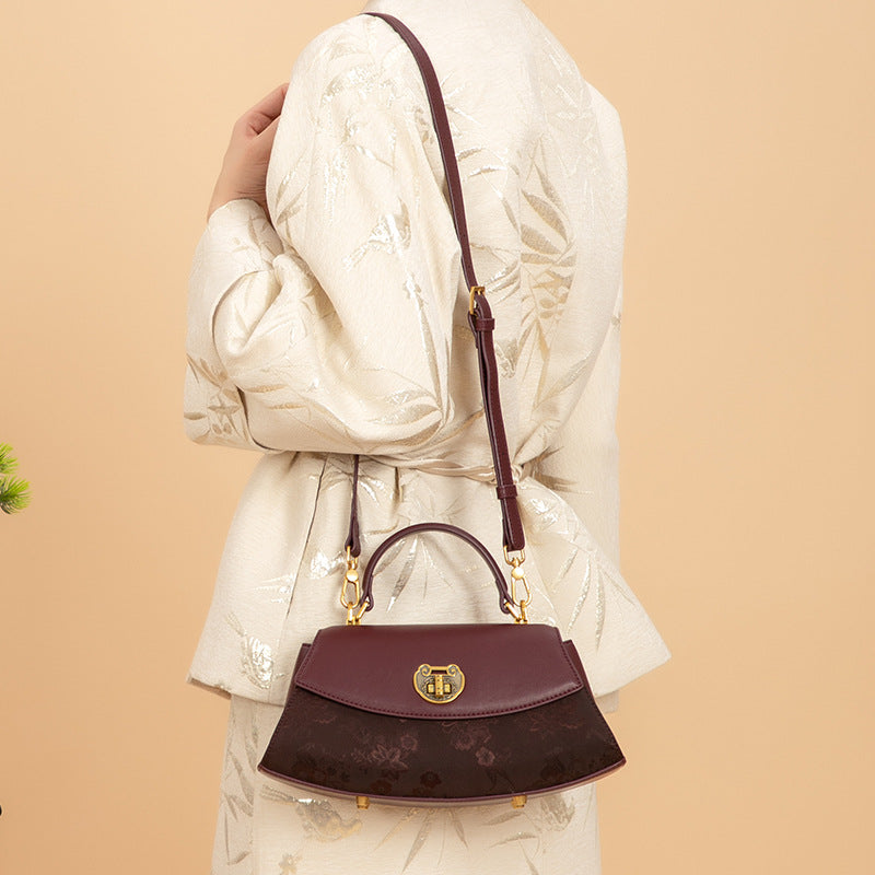 Xiangyunsha Shoulder Crossbody Handbag Rich Purple Peony Knitted Patterns