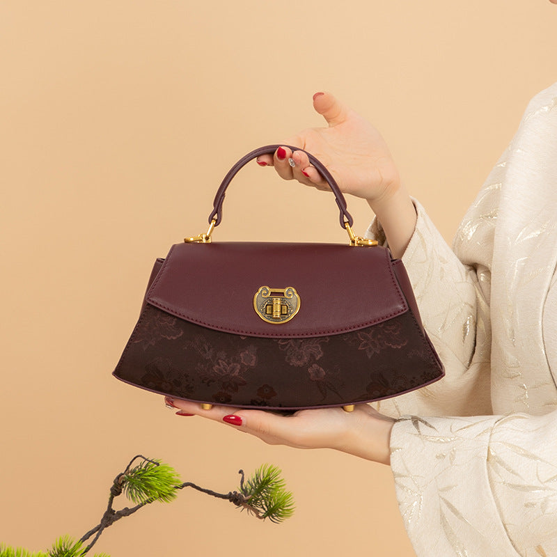 Xiangyunsha Shoulder Crossbody Handbag Rich Purple Peony Knitted Patterns