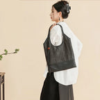 Xiangyunsha Mulberry Silk Tote Bag - Large Capacity, Cracked Texture, ShoulderHandheld