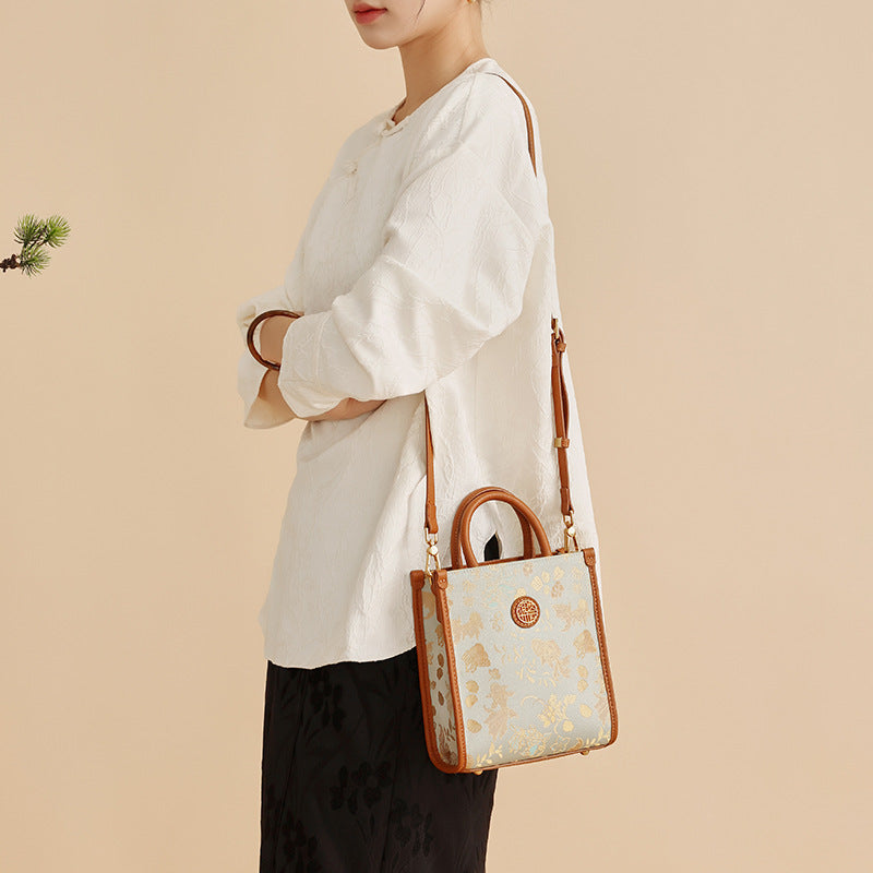 Mulberry Silk Song Brocade Goldfish & Seaweed Fine Knitted Patterns Handheld Shoulder Crossbody Bag