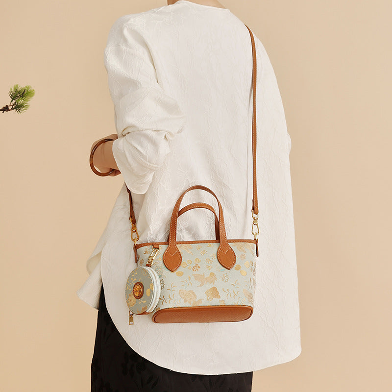 Song Brocade Mulberry Silk Tote Bag - Goldfish & Seaweed Knitted Patterns
