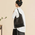 Xiangyunsha Mulberry Silk Tote Bag - Large Capacity, Cracked Texture, ShoulderHandheld