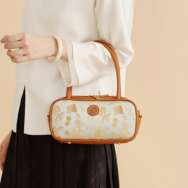 Song Brocade Handbag & Crossbody Bag - Goldfish & Seaweed Knitted Patterns