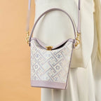 Zhuang Brocade Leather Bucket Crossbody BagRomantic Purple