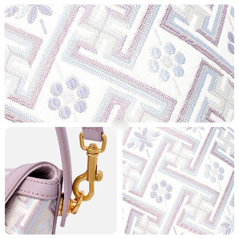 Zhuang Brocade Leather Bucket Crossbody BagRomantic Purple