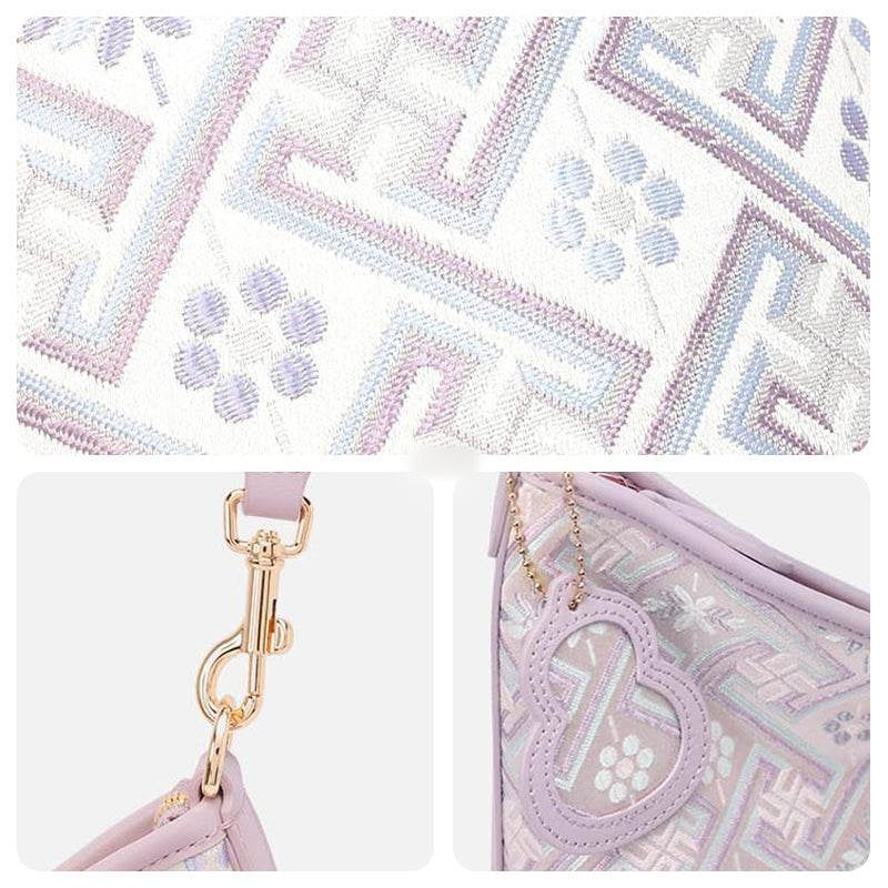 Zhuang Brocade Leather Shoulder Bag Tote Bag Romantic Purple