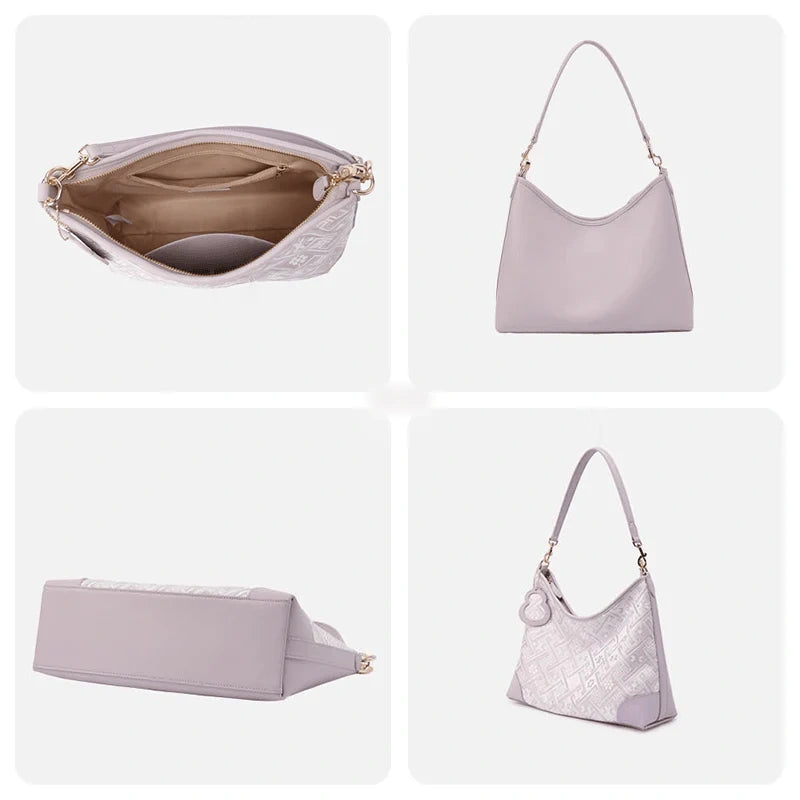 Zhuang Brocade Leather Shoulder Bag Tote Bag Romantic Purple