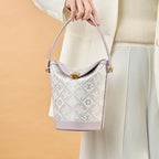 Zhuang Brocade Leather Bucket Crossbody BagRomantic Purple