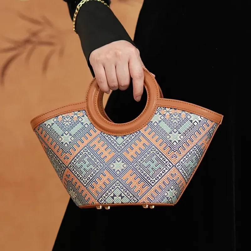 Zhuang Brocade Handicraft Unique Crossbody Basket Bag