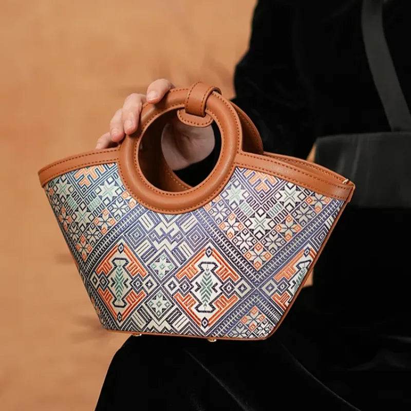 Zhuang Brocade Handicraft Unique Crossbody Basket Bag